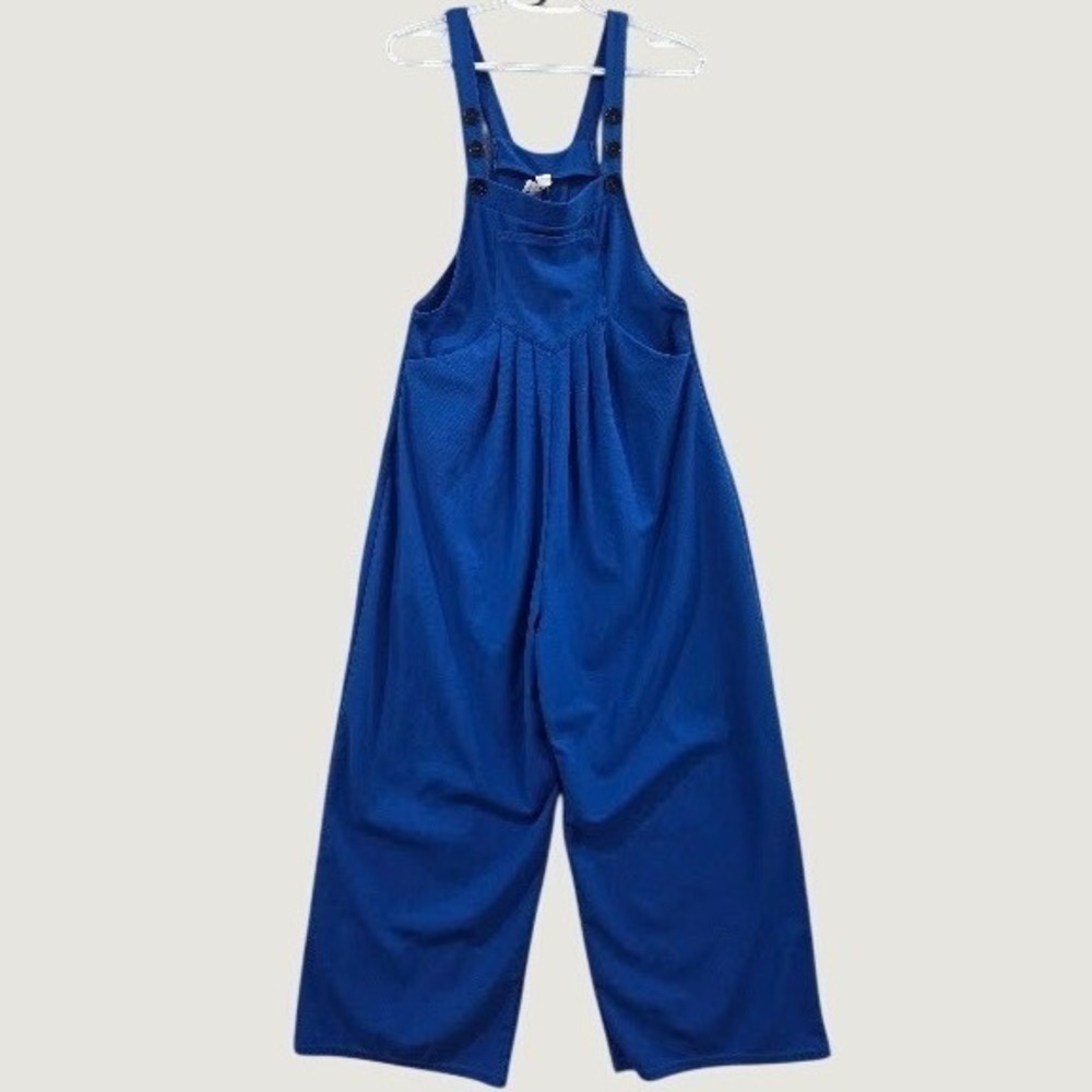 Halara Jumpsuit Overalls Women's Small Royal Blue Pleated Wide Leg Knit Slouchy
